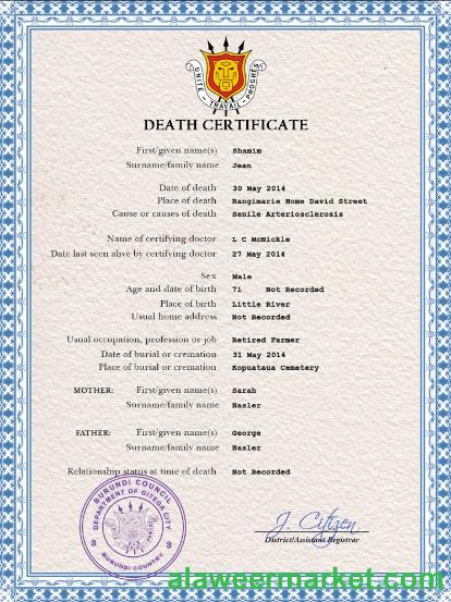 Burundi vital record death certificate PSD template
